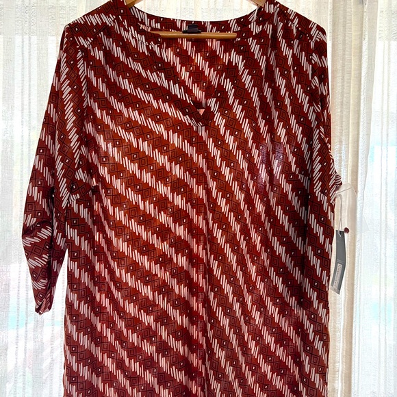 Worthington Brown and White Button Sleeve blouse - Picture 1 of 5